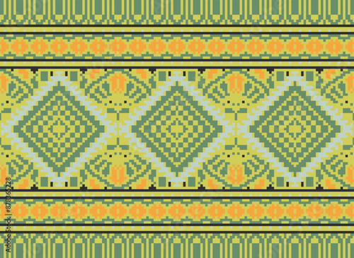 Geometric ethnic oriental seamless pattern traditional Design for background,carpet,wallpaper.clothing,wrapping,Batik fabric,Vector illustration.embroidery style - Sadu, sadou,