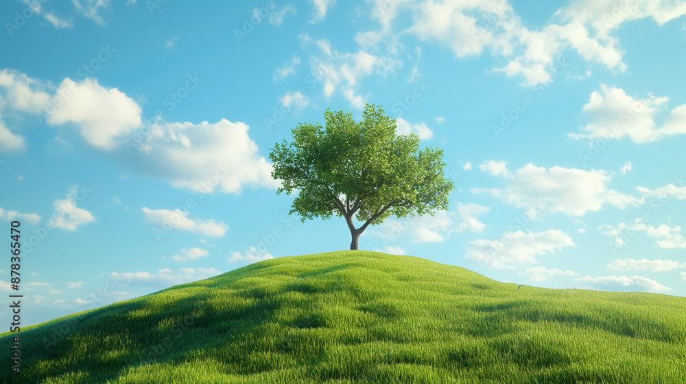 green grass, tree and blue sky green grass, tree and blue sky