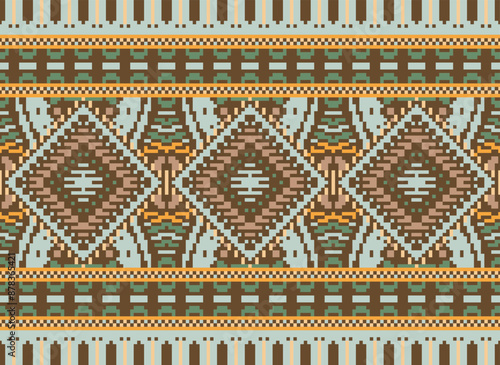 Geometric ethnic oriental seamless pattern traditional Design for background,carpet,wallpaper.clothing,wrapping,Batik fabric,Vector illustration.embroidery style - Sadu, sadou,