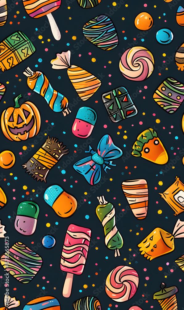 Fototapeta premium 2D illustrator doodle tile patterns with cute graphic designs