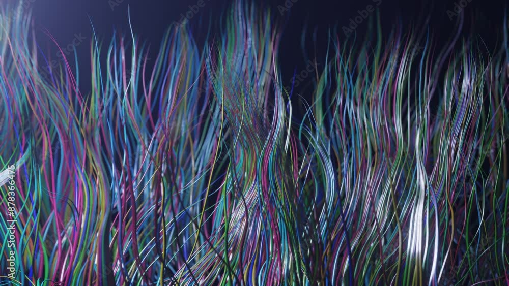 live curls underwater like fur, multi-colored threads or hair. Mist and DOF bokeh effects. Mysterious background with live curved lines, close-up. 4k seamless looped bg. Volumetric lights. live curls underwater like fur, multi-colored threads or hair. Mist and DOF bokeh effects. Mysterious background with live curved lines, close-up. 4k seamless looped bg. Volumetric lights.