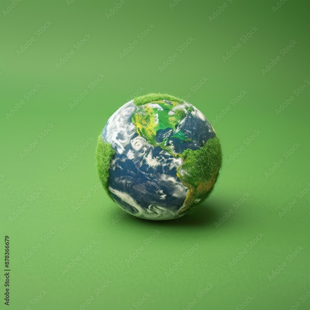 A 3D rendering of a globe covered in grass on a green background. A 3D rendering of a globe covered in grass on a green background.
