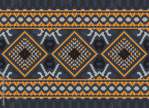 Geometric ethnic oriental seamless pattern traditional Design for background,carpet,wallpaper.clothing,wrapping,Batik fabric,Vector illustration.embroidery style - Sadu, sadou,