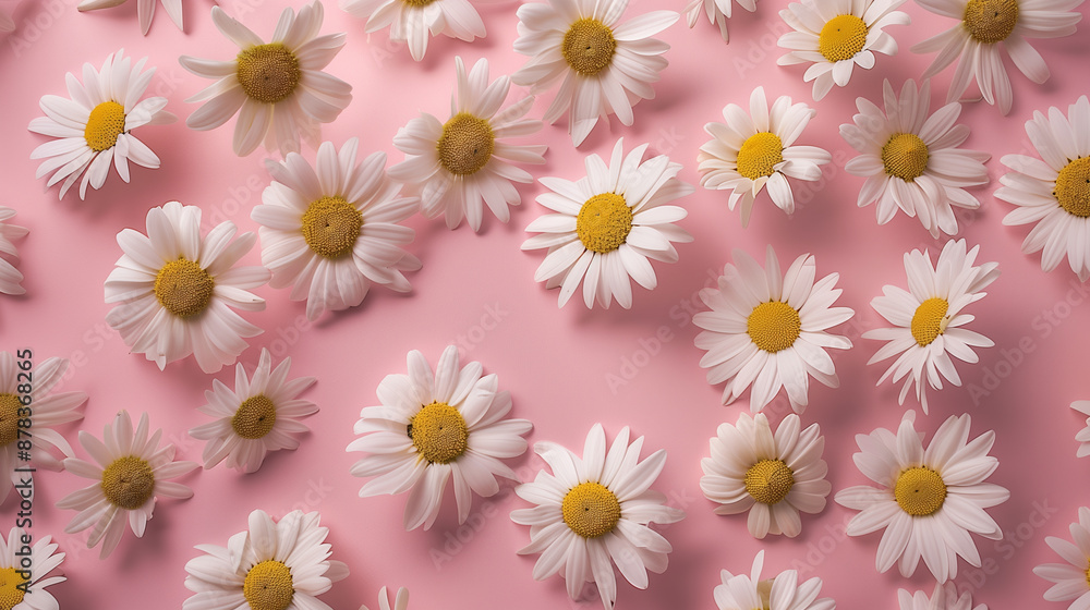 White Daisies on Pink Background Creating a Spring Floral Pattern White Daisies on Pink Background Creating a Spring Floral Pattern