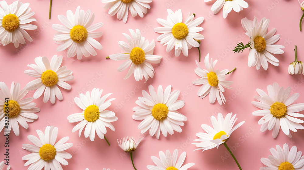 White Daisies on Pink Background Creating a Spring Floral Pattern White Daisies on Pink Background Creating a Spring Floral Pattern