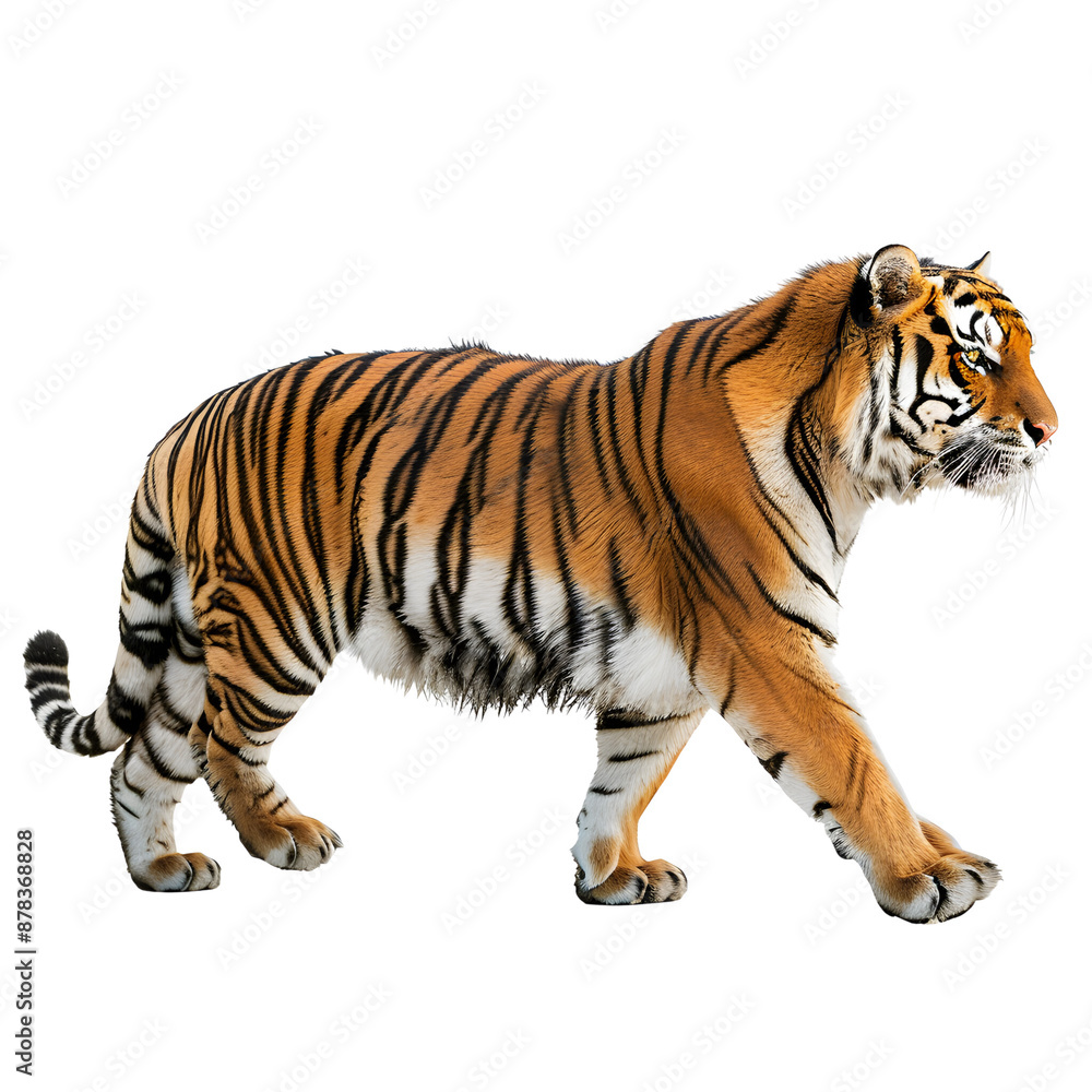 Obraz premium powerful tiger walking with grace, isolated transparent background