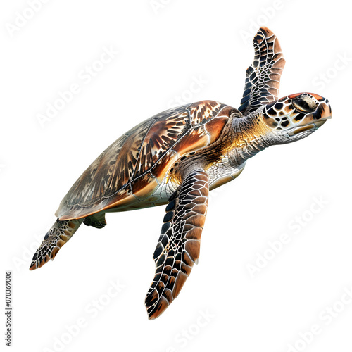 side view of a graceful sea turtle gliding, isolated transparent background photo