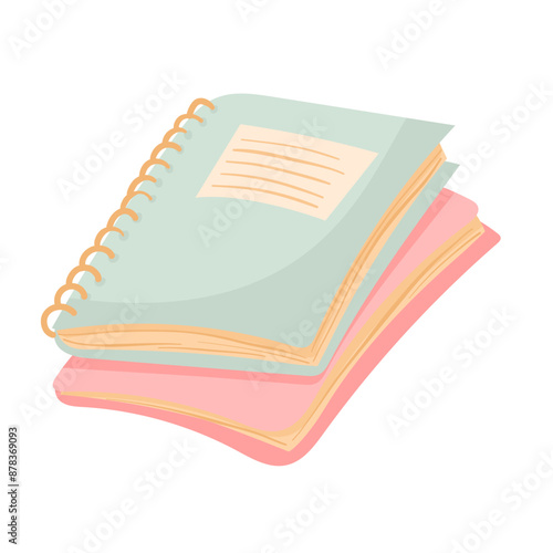 Notepads, planners, organizers for writing notes and records, school supplies isolated on a white background. School supplies, notebooks flat style