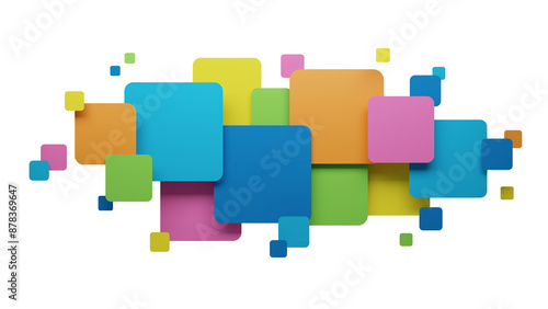 3D render of banner of colorful overlapping squares