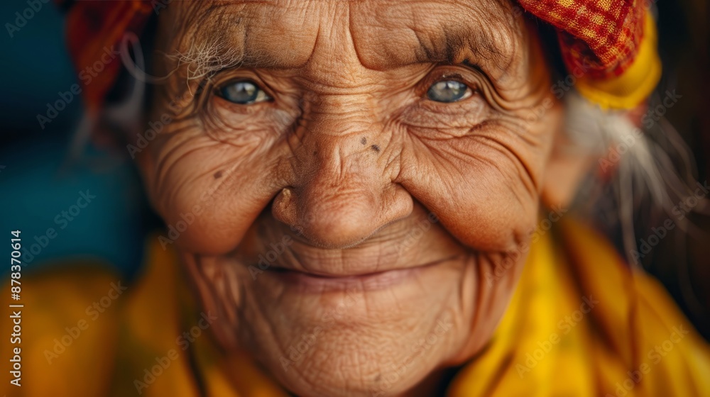 A close-up of a smiling elderly person, showcasing their wrinkles and wisdom A close-up of a smiling elderly person, showcasing their wrinkles and wisdom