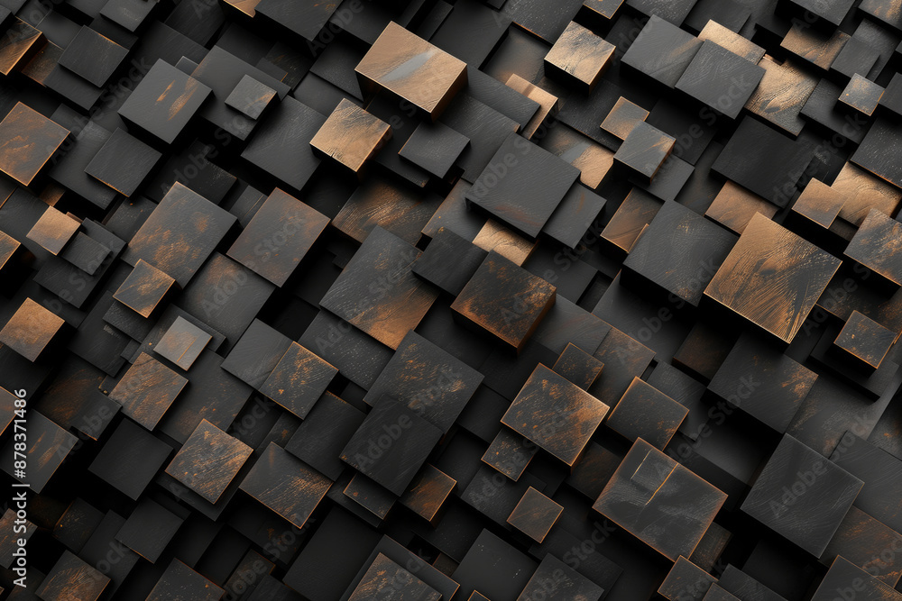 black and brown abstract 3D background with squares, textured geometric backdrop, abstract textured blocks. Geometric shapes overlap creating harmonious abstract composition. black and brown abstract 3D background with squares, textured geometric backdrop, abstract textured blocks. Geometric shapes overlap creating harmonious abstract composition.