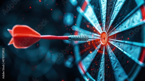 A striking composition featuring a dart hitting a bullseye target, symbolizing precision and accuracy in business