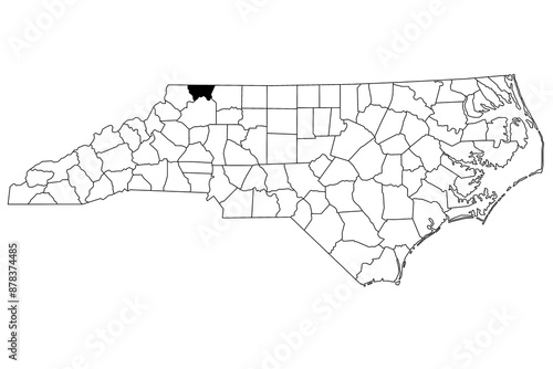 Tableau sur toile Map of Allegheny County in North Carolina state on white background