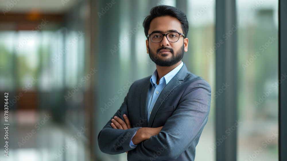 Naklejka premium Man in suit, glasses, arms crossed