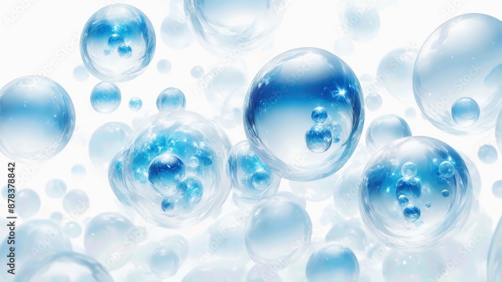Floating color bubbles on a white background with colorful hues Floating color bubbles on a white background with colorful hues