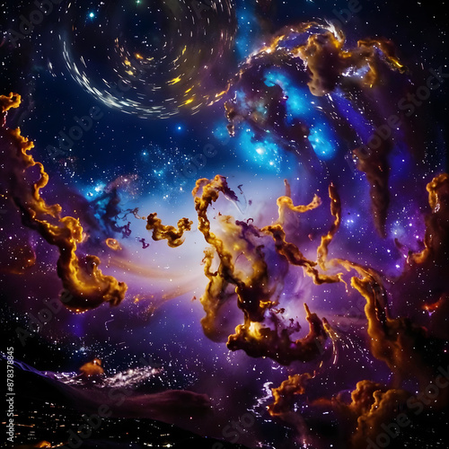 Colorful bright abstract space background of galaxy and universe with many bright stars. © ludmila