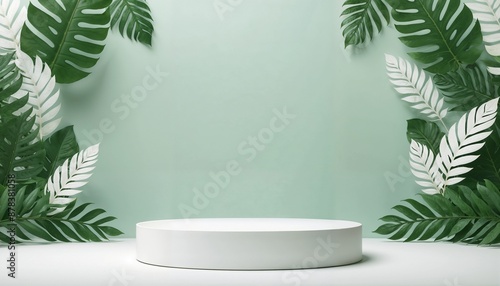 Abstract Green and White Podium Pedestal Background. Best for product photography.