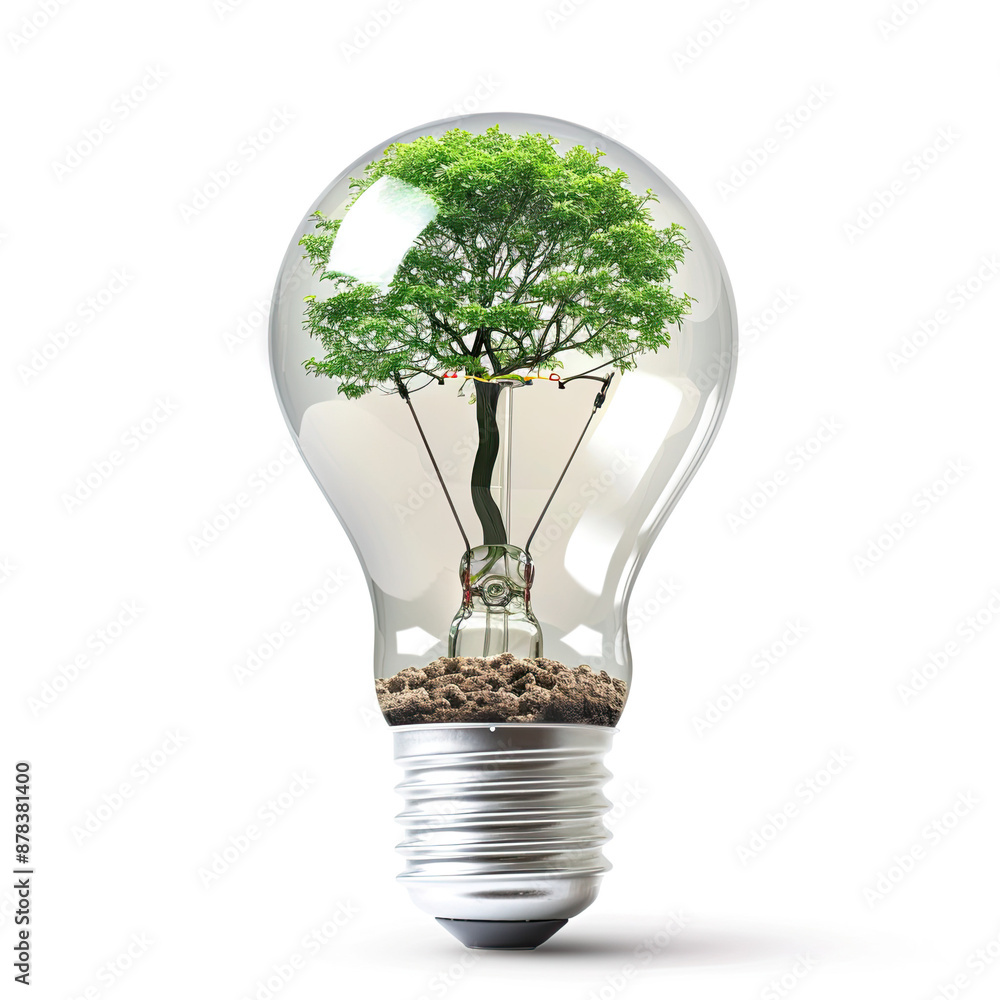 Eco Concept: Tree Growing in Light Bulb, Isolated on White Background. Symbolizes Green Energy and Environment Protection Idea. Eco Concept: Tree Growing in Light Bulb, Isolated on White Background. Symbolizes Green Energy and Environment Protection Idea.