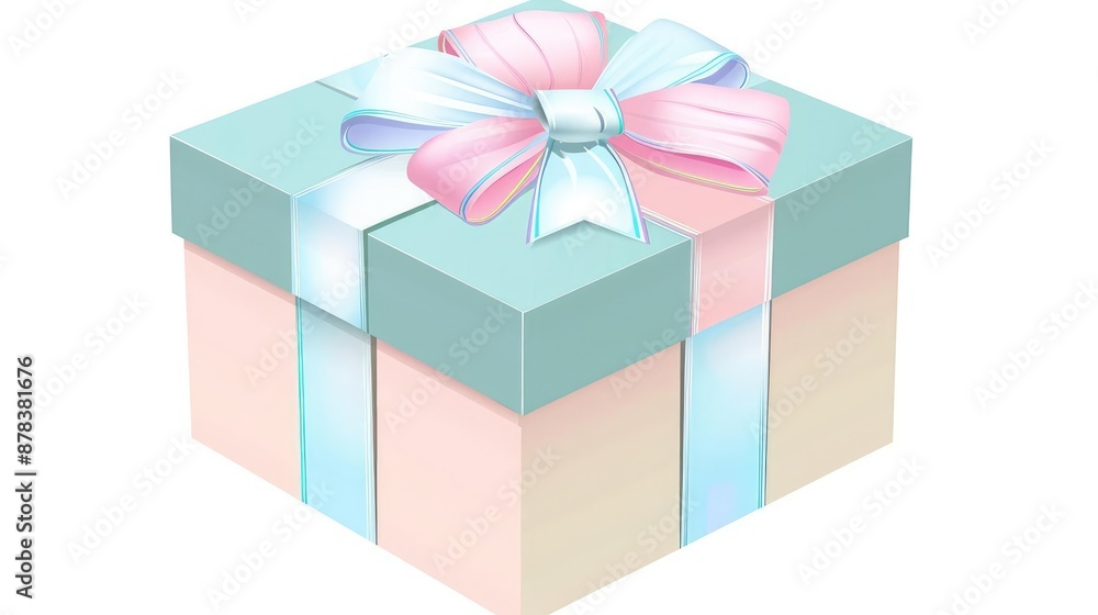 Birthday gift box with bow, celebration element, vector art, pastel colors, isolated on white background Birthday gift box with bow, celebration element, vector art, pastel colors, isolated on white background