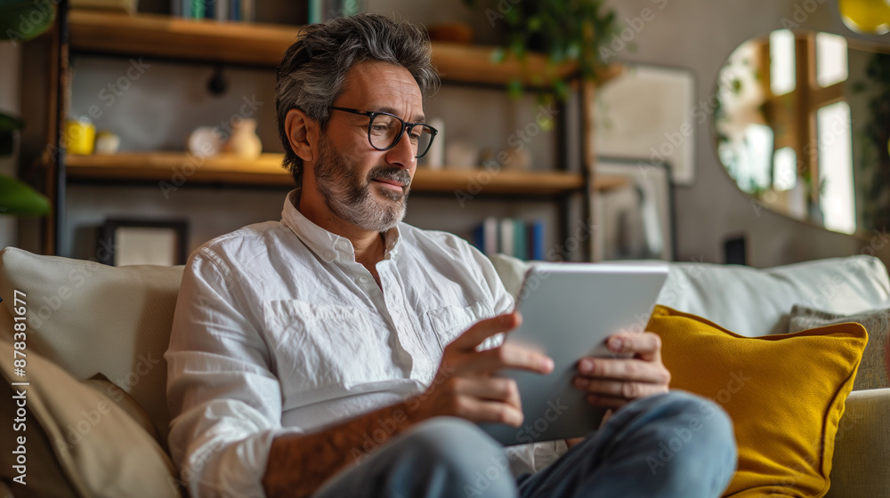 Man on sofa using tablet Man on sofa using tablet