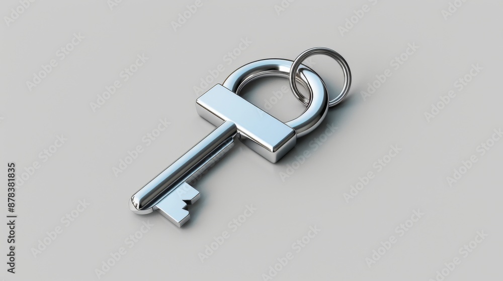 A silver key with a ring, isolated on a white background. A silver key with a ring, isolated on a white background.