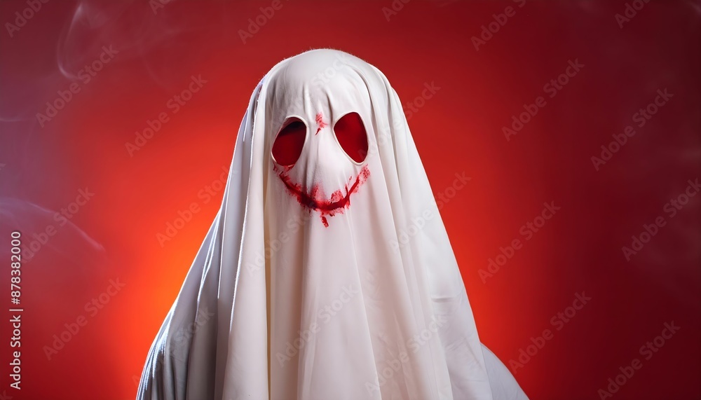 halloween ghost in a cemetery on red colour, blood background. halloween ghost in a cemetery on red colour, blood background.