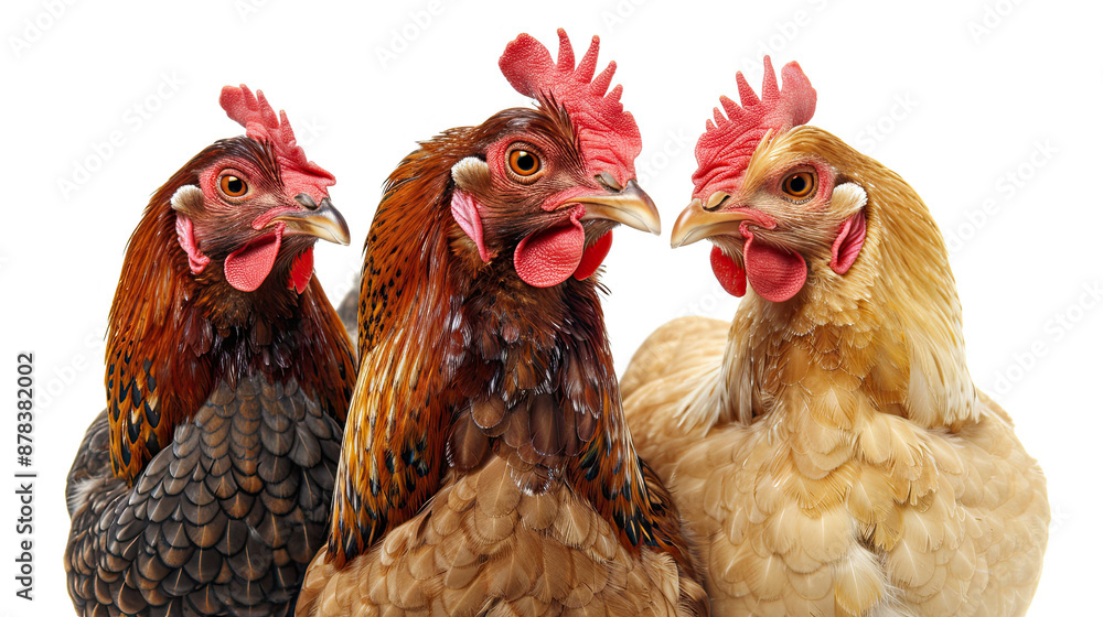 Fototapeta premium Close-Up of Chicken Head Isolated on White Background: Detailed Portrait of Poultry