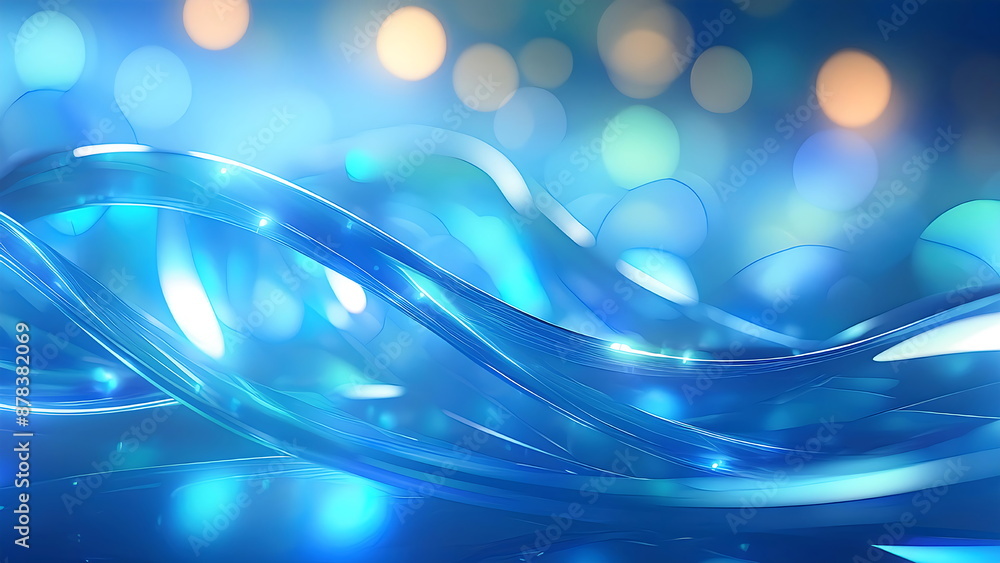 Obraz premium Abstract blue liquid wave with bokeh lights. Blue and teal abstract background. Digital art, design, and technology concept.