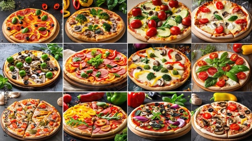 Artistic Homemade Vegetarian Pizza Collage