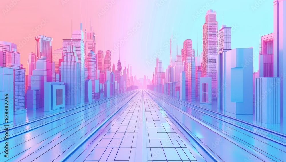 Neon Cityscape with Futuristic Road Neon Cityscape with Futuristic Road