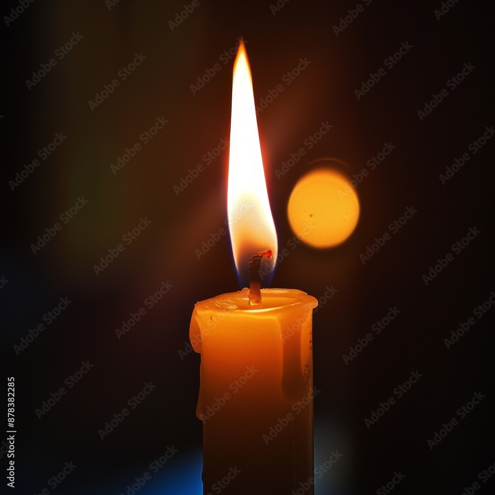 A single candle flame glows brightly in the darkness, with a soft, out-of-focus light in the background. A single candle flame glows brightly in the darkness, with a soft, out-of-focus light in the background.