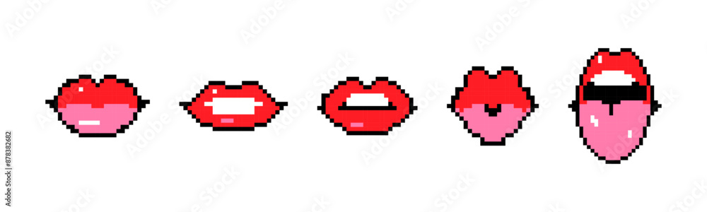 Set pixel red lips. Trendy vector illustration. Set pixel red lips. Trendy vector illustration.