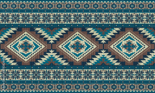 American tribal ethnic native pattern.Traditional Navajo,Aztec,Apache,Southwest and Mexican style fabric pattern.Abstract vector motifs pattern.For fabric,clothing,blanket,carpet,woven,wrap,decoration
