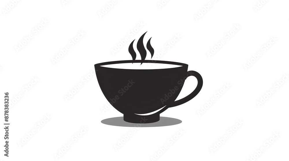 Obraz premium Minimalist Black Coffee Cup Icon on White Background for Cafe Branding