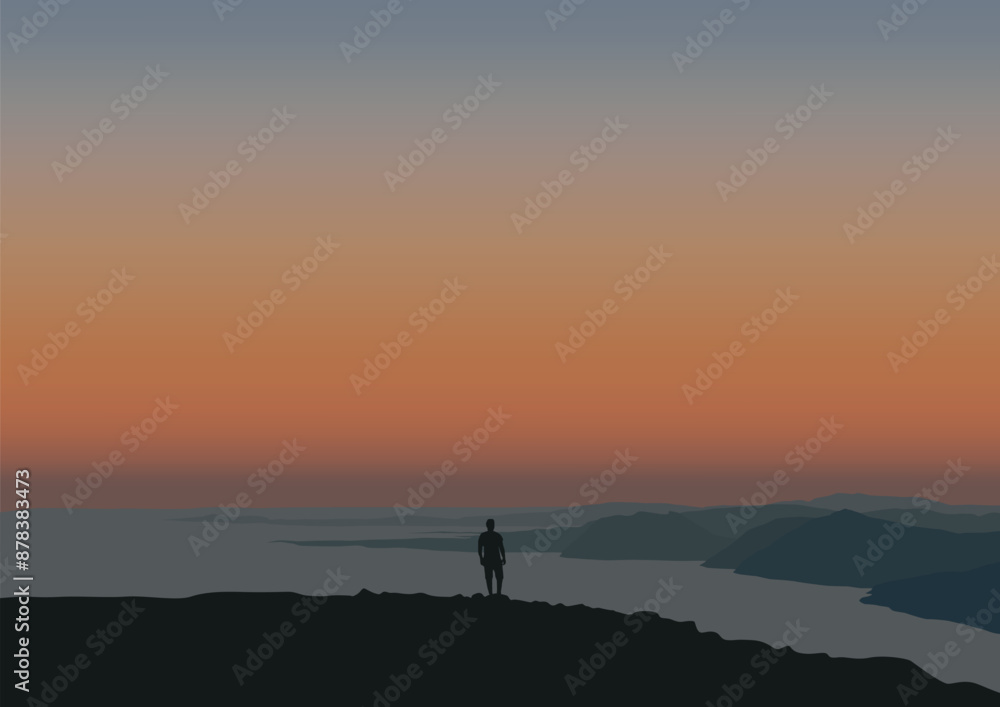 person in nature when sunset or sunrise illustration person in nature when sunset or sunrise illustration