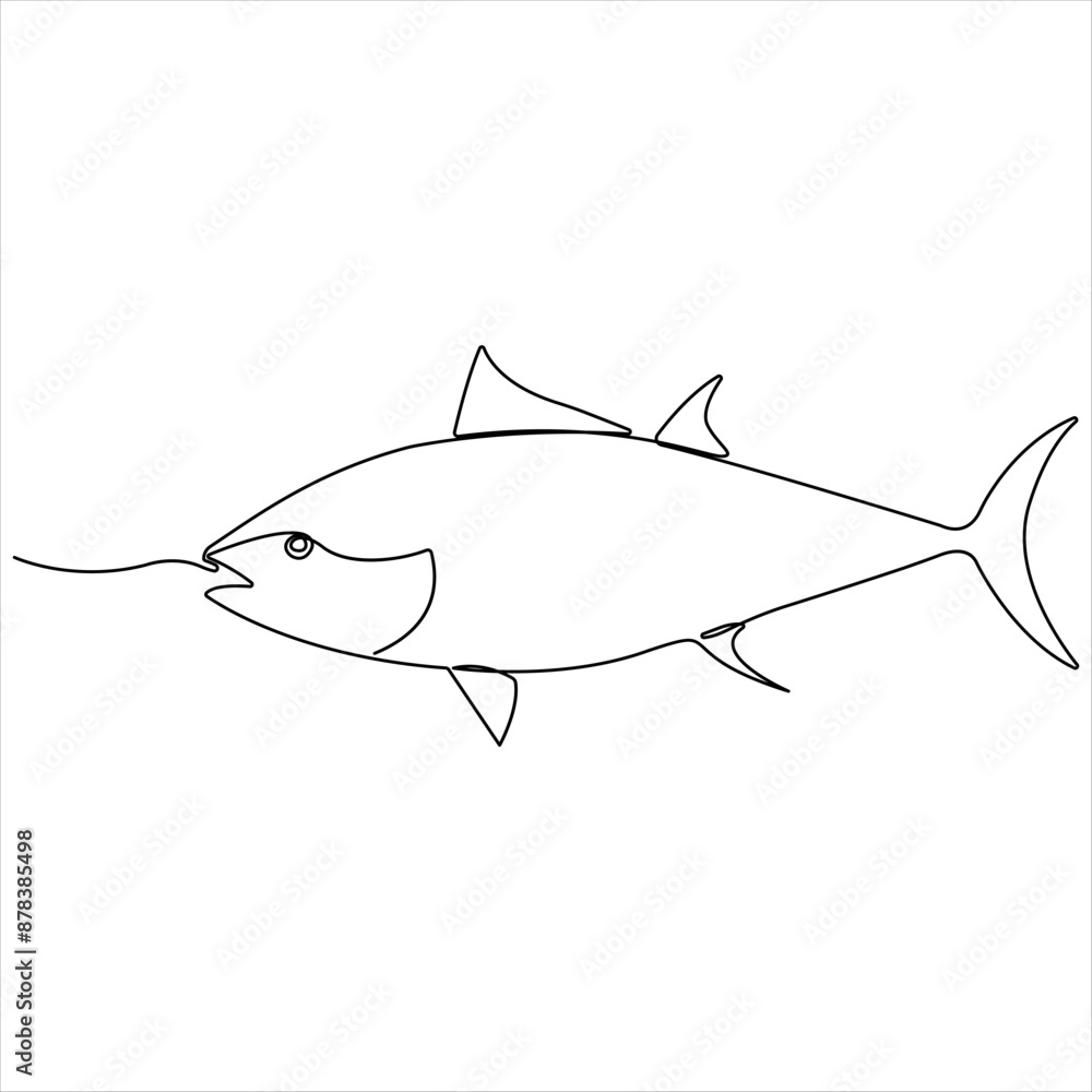 Obraz premium Continuous single line drawing of fish outline vector illustration