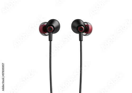 Stylish wireless earphones with modern design for music and calls. Isolated on transparent background.