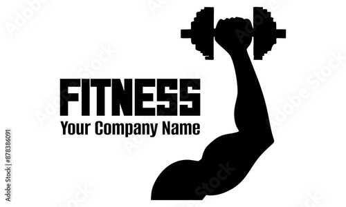 Athletic bicep and dumbbell in flex pose logo Silhouette isolated on white vector illustration