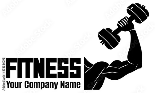 Bold arm showing strength with dumbbell logo Silhouette isolated on white vector illustration