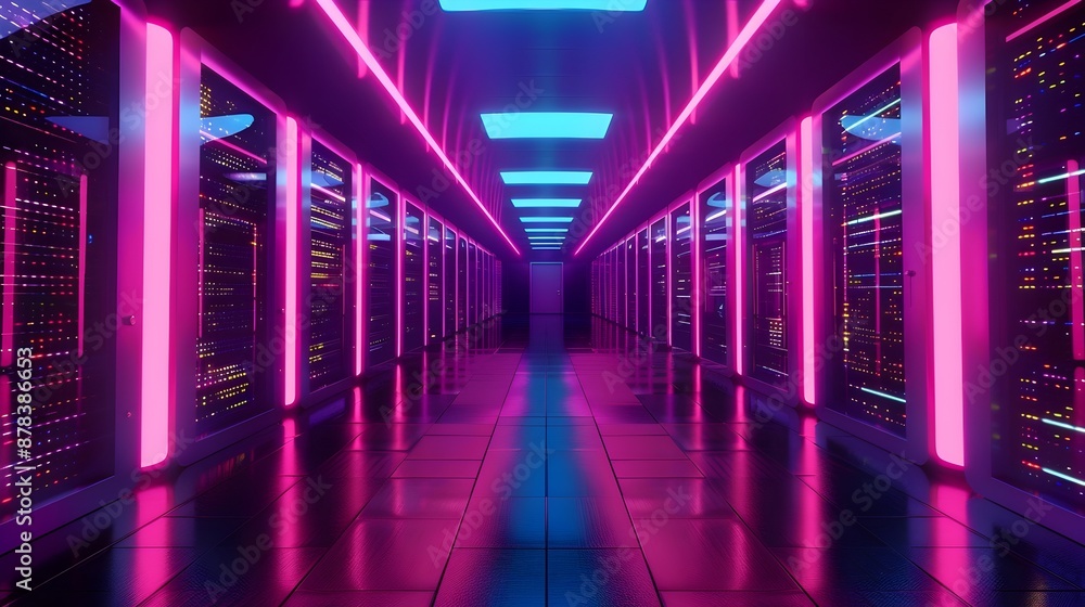 Futuristic Quantum Data Center with Neon-Lit Servers,Advanced Computational Facility Futuristic Quantum Data Center with Neon-Lit Servers,Advanced Computational Facility