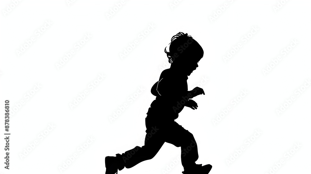 Silhouette of an Energetic Child Running Joyfully on White Background Silhouette of an Energetic Child Running Joyfully on White Background