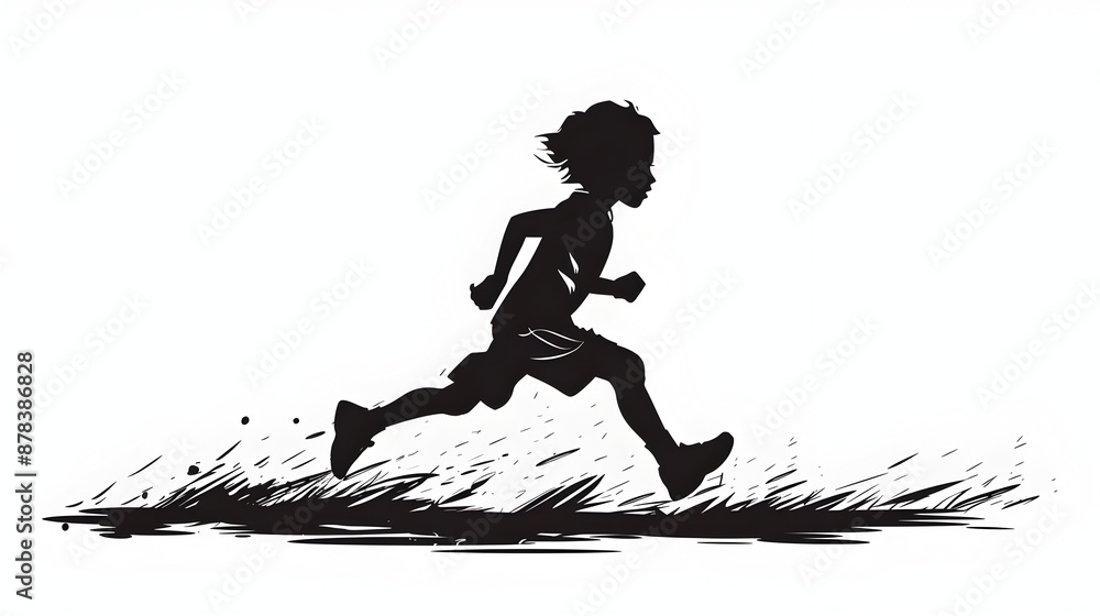 Energetic Silhouette of a Child Running Playfully on White Background Energetic Silhouette of a Child Running Playfully on White Background