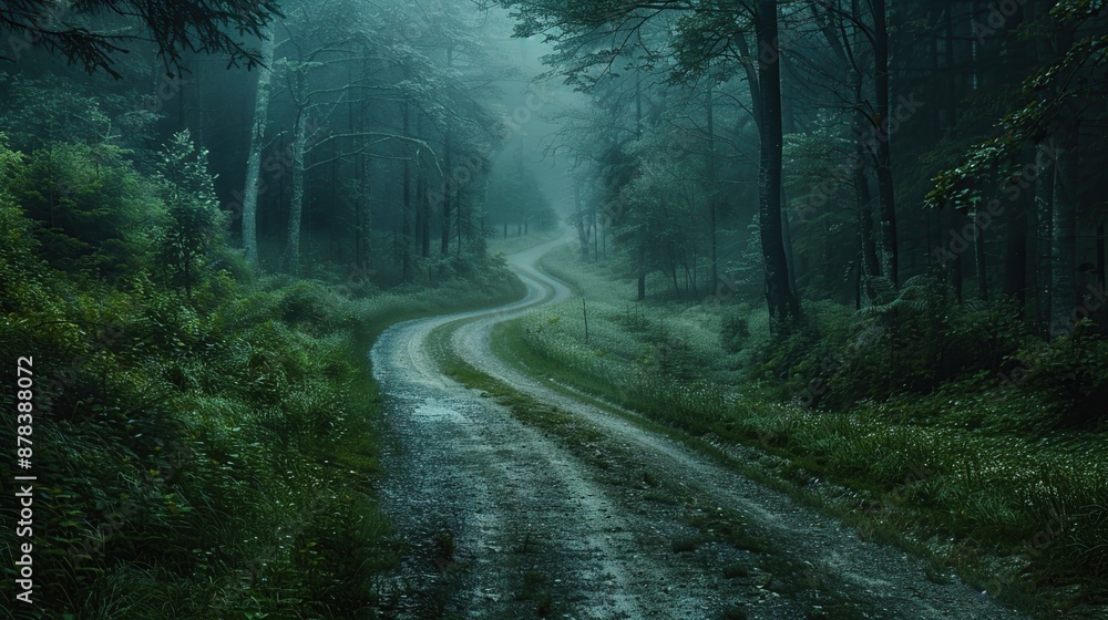 Fototapeta premium Winding Road Through a Misty Forest