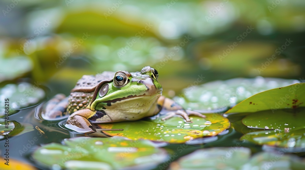 Green Frog on a Water Lily Pad Green Frog on a Water Lily Pad