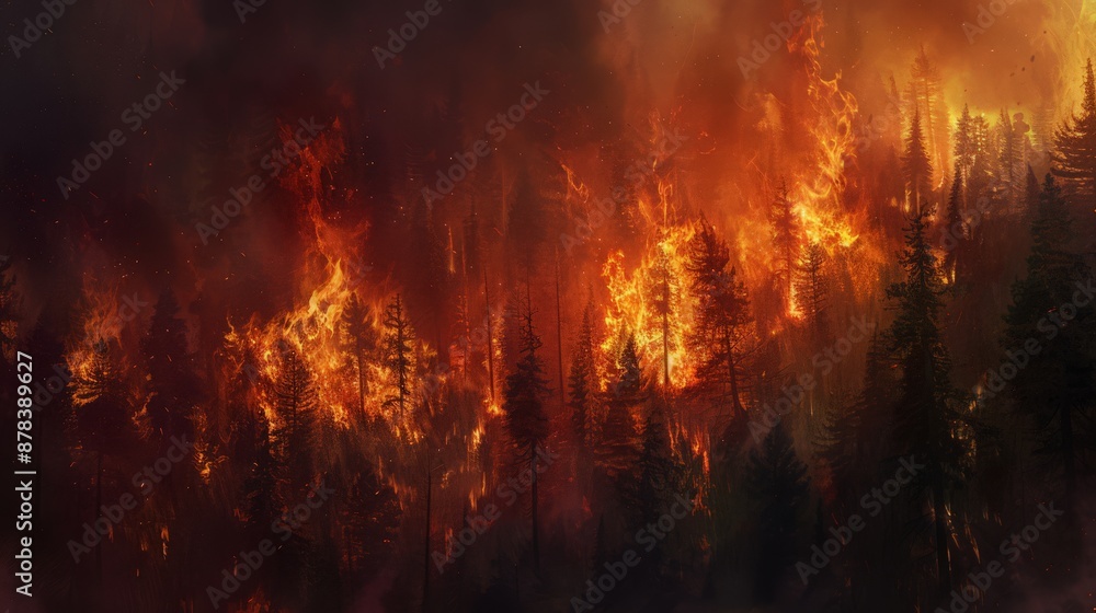 wildfire sweeps through a forest, consuming everything in its path with an insatiable hunger.
