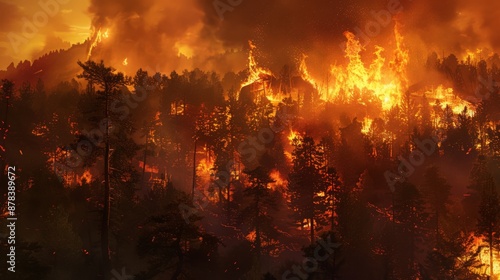 wildfire sweeps through a forest, consuming everything in its path with an insatiable hunger.