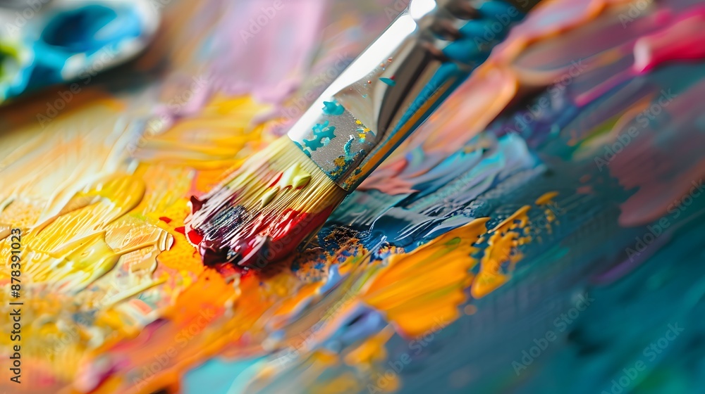 Painting on Canvas: Close-up of a paintbrush applying vibrant colors to a canvas, with paint tubes and a palette nearby.
Painting on Canvas: Close-up of a paintbrush applying vibrant colors to a canvas, with paint tubes and a palette nearby.