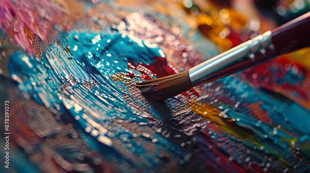 Painting on Canvas: Close-up of a paintbrush applying vibrant colors to a canvas, with paint tubes and a palette nearby.
Painting on Canvas: Close-up of a paintbrush applying vibrant colors to a canvas, with paint tubes and a palette nearby.
