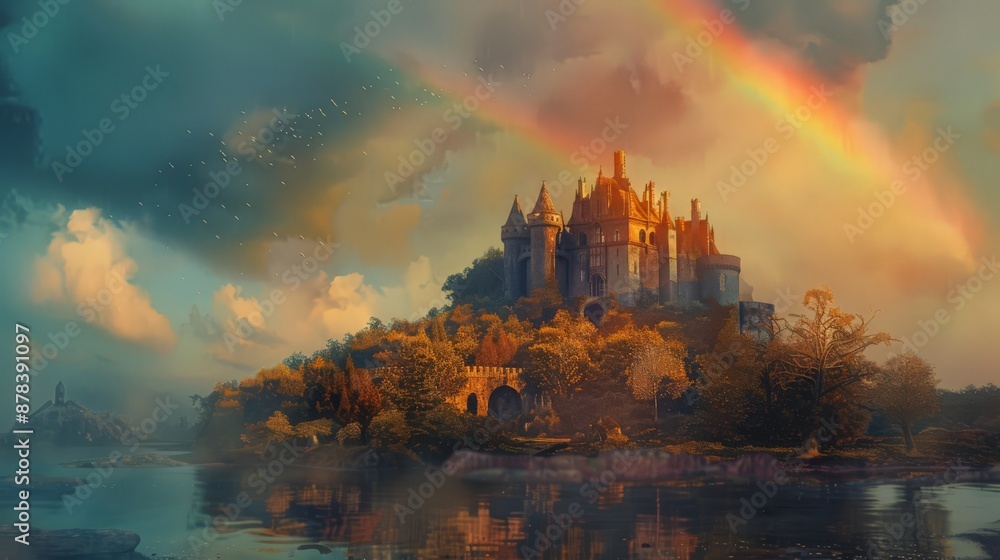 rainbow arches over a quiet village by the sea, its colors adding a touch of magic to the scene. rainbow arches over a quiet village by the sea, its colors adding a touch of magic to the scene.
