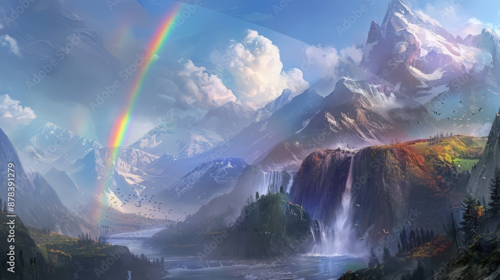 rainbow arches over a quiet village by the sea, its colors adding a touch of magic to the scene. rainbow arches over a quiet village by the sea, its colors adding a touch of magic to the scene.